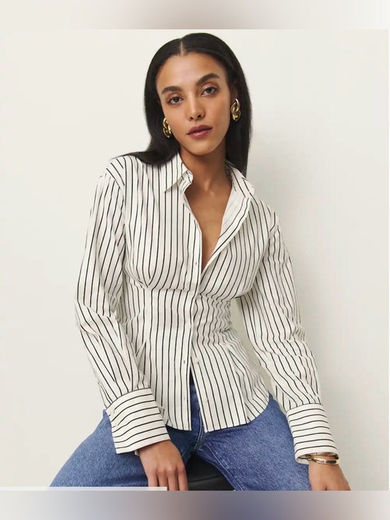 Reformation Tops - Reformation NWOT Organic Cotton Striped Button Down Shirt White Black Collared